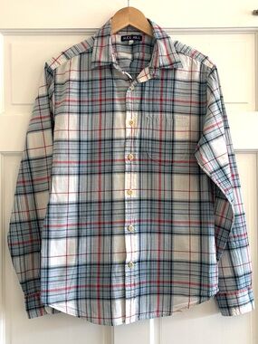 Alex Mill Men's Light Blue, White & Red Plaid Button-Down Shirt Size Medium